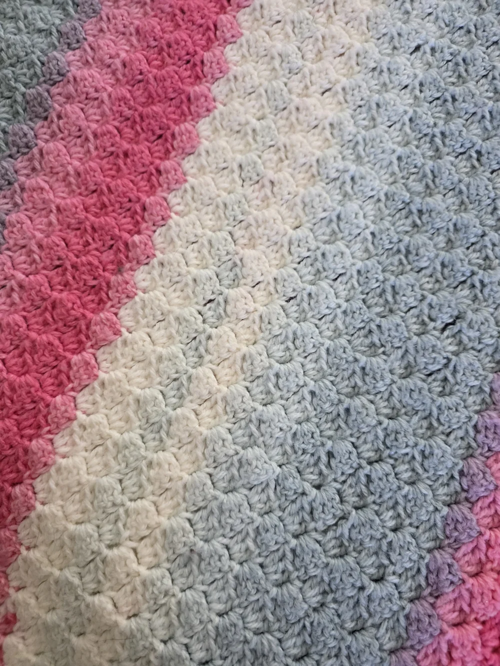 Handmade Striped Crochet Throw Blanket - Pink, Blue & White